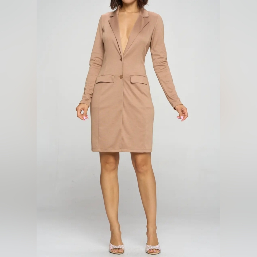 🎉 Long Blazer Coat with Pockets in Mocha